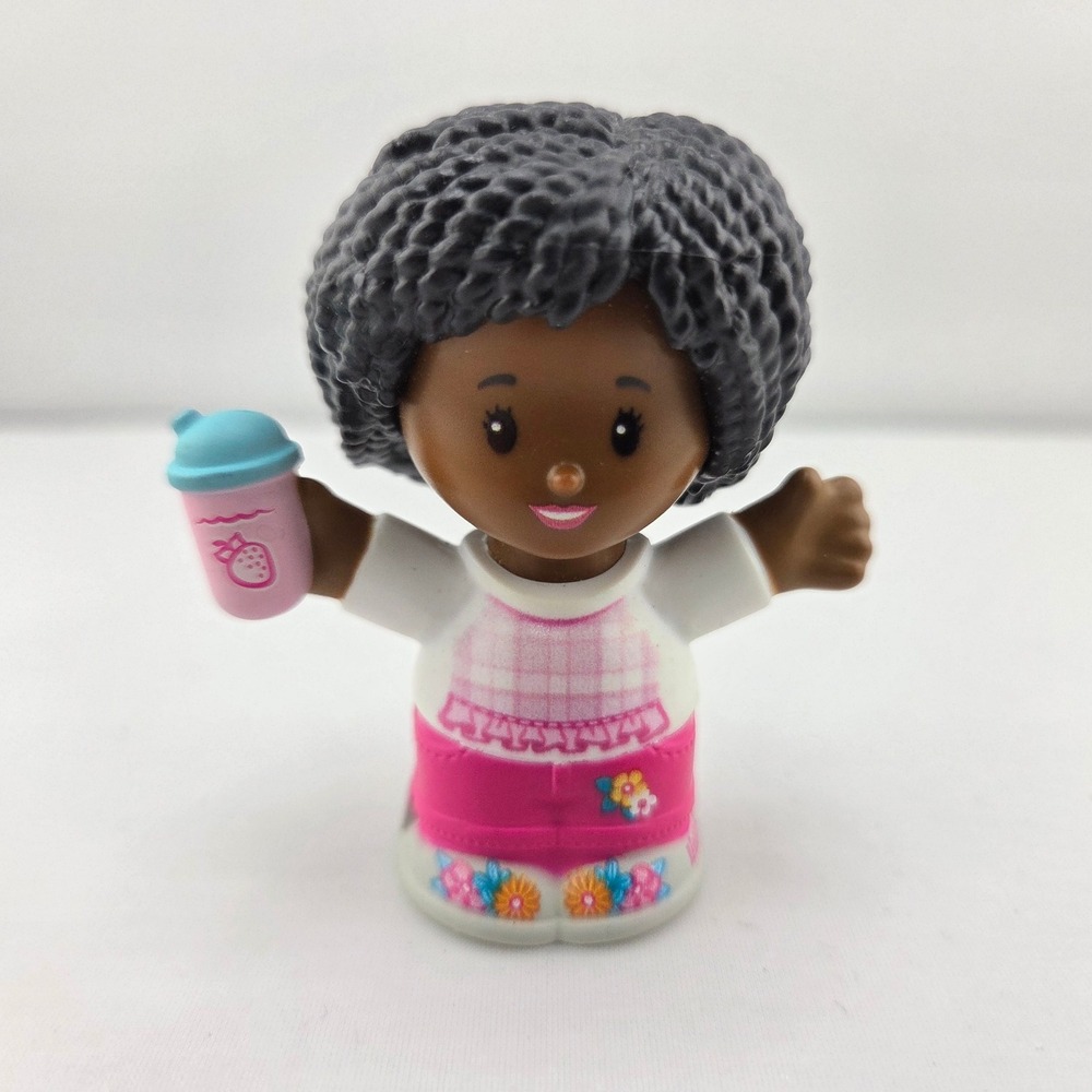Fisher Price Little People Girl with Pink Smoothie Cup Floral Skirt Figure 2022 - Picture 1 of 5